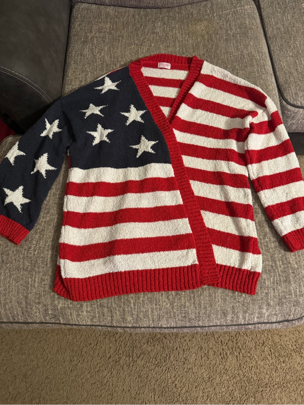 NWOT Women’s Pink Lily Brand - Red, White & Blue Flag Stripe Sweater/Cardigan